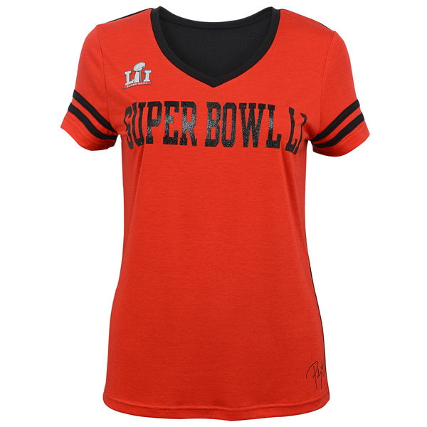 Super Bowl LI Juniors Peyton Color Block Mesh V-Neck T-Shirt - Red/Black